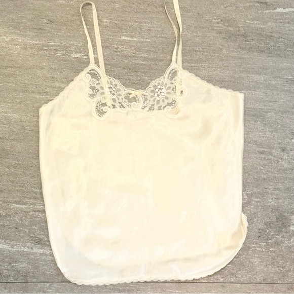Vintage Silky Satin Brandywine Ivory White Lace Pinup Camisole Tank Top M🔥 - Picture 1 of 3